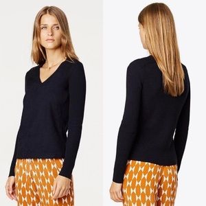 Tory Burch Molly Sweater Suede Wool Navy S V-Neck